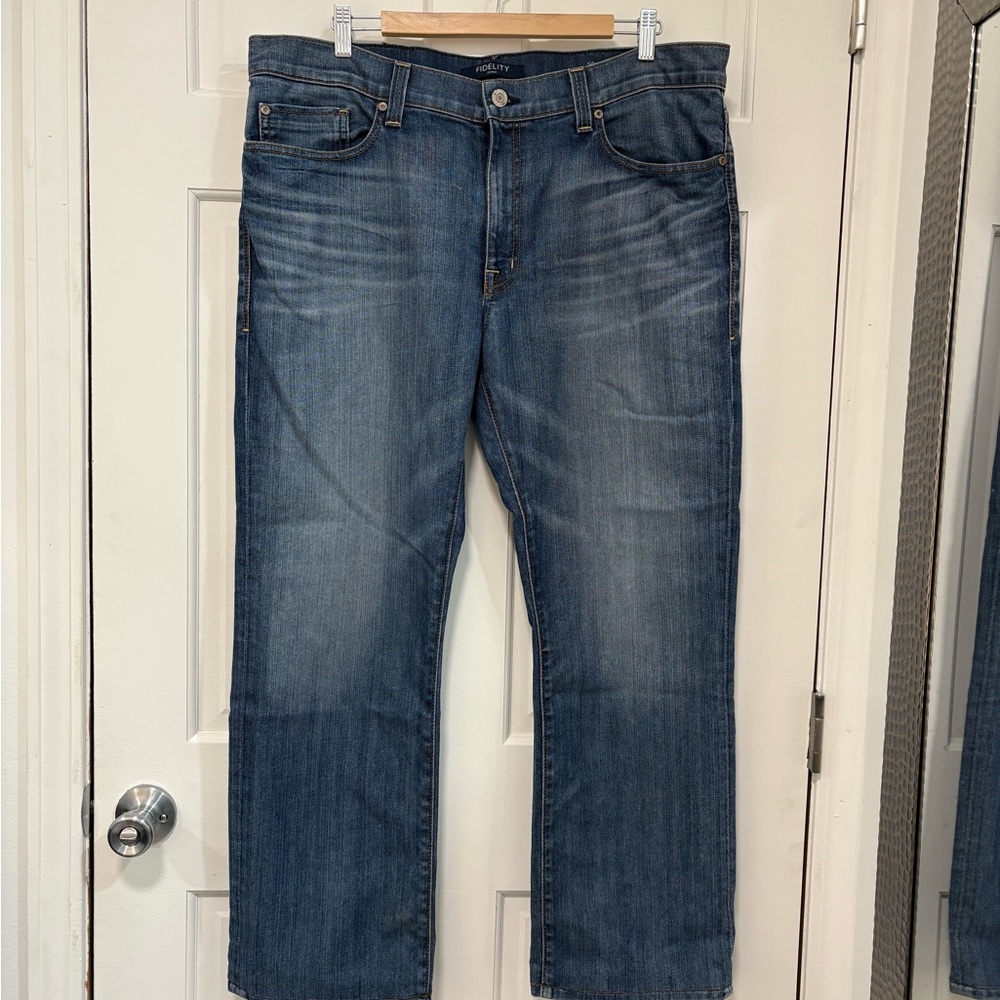 Fidelity Morrison Jeans Blue Wide Barrel Leg Relaxed Fit Whiskered‎ Size 38x29